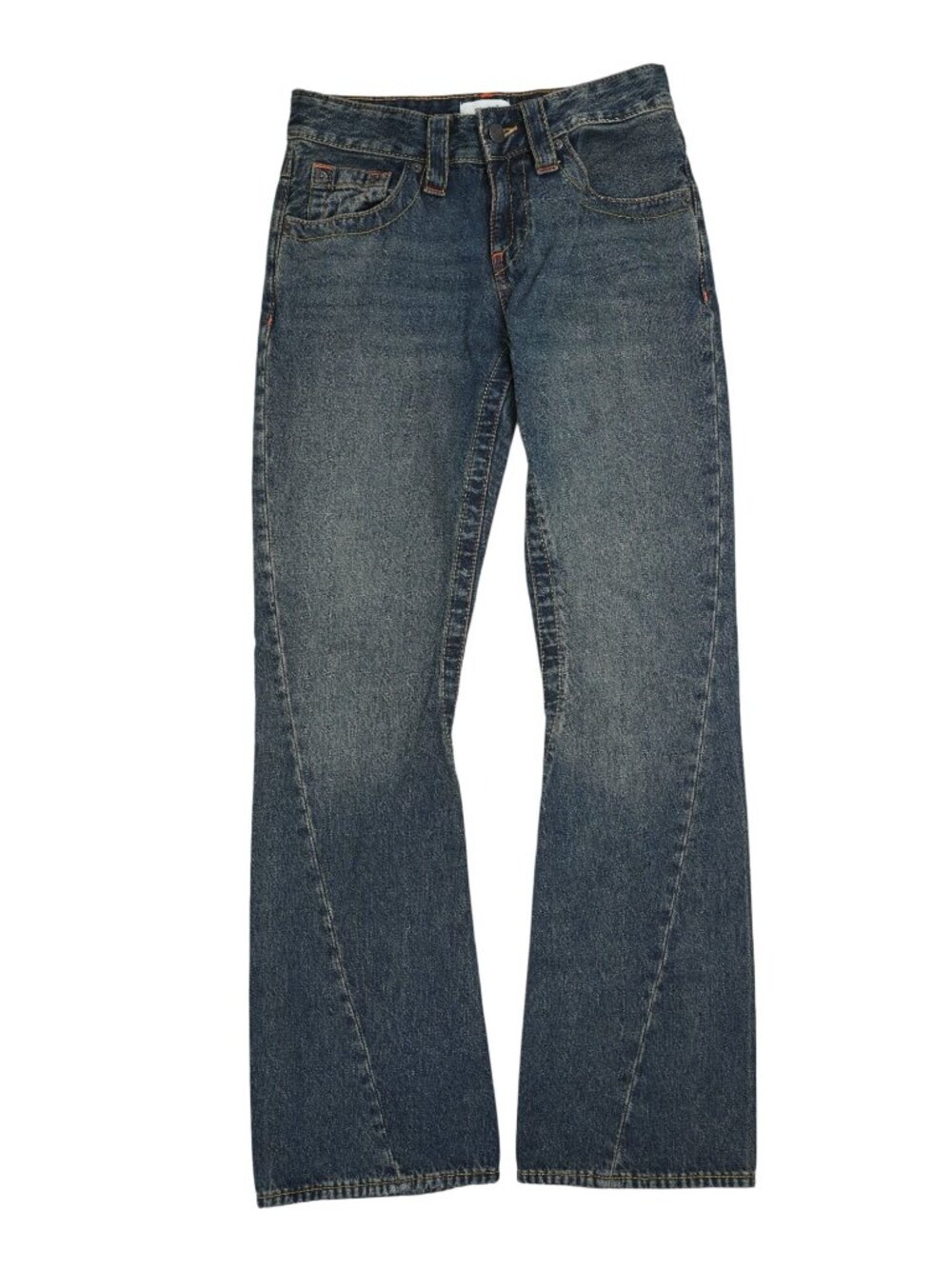 Motel Rocks Low Rise Twisted Seam Jeans in Mid Blue Tint